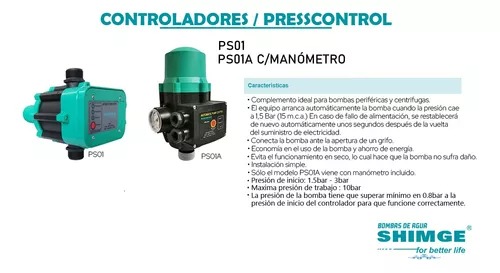 SHIMGE - PRESSCONTROL C/MANOMETRO PS01A HORIZONTAL