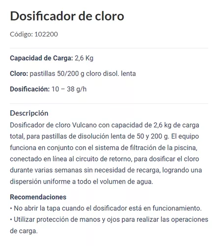 Dosificador De Cloro Para Piscinas Vulcano