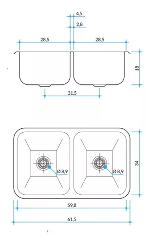 JOHNSON - PILETA DOBLE  59 X 34 X 18 C28/18      